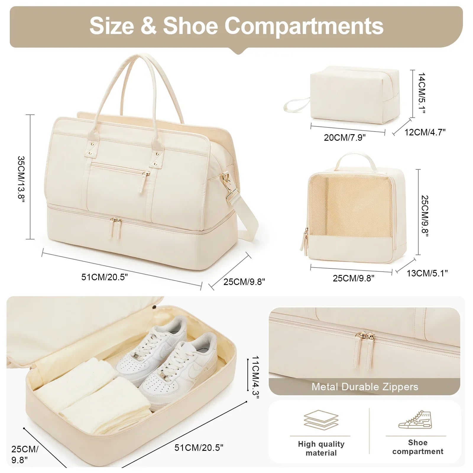 Luggage Travel Bag with Clothes and Toiletry Bag (Beige) Luggage & Bags > Duffel Bags - Tophatter Daily Deals