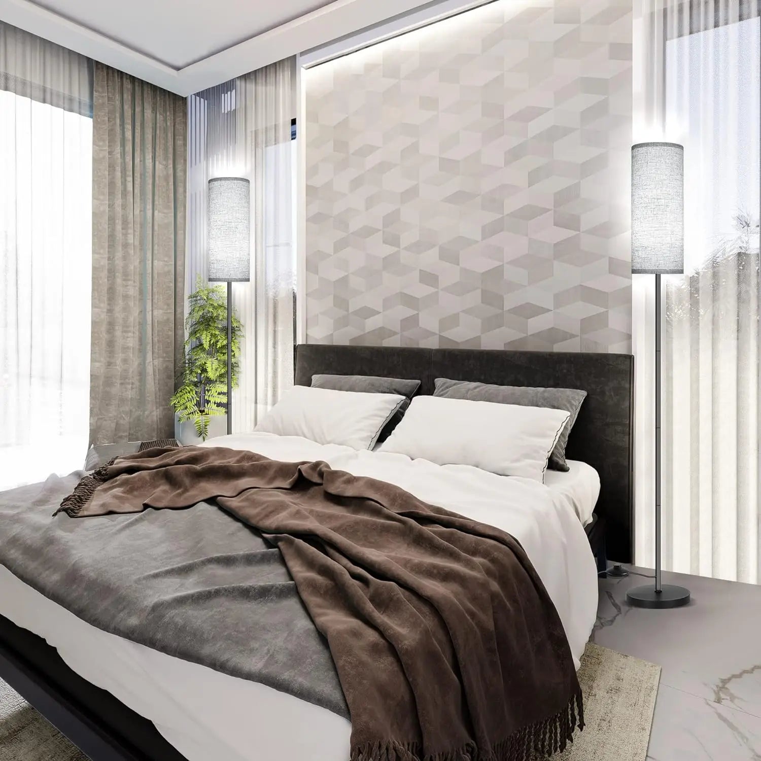 Japandi Modern Floor Lamp With Fabric Shade Stepless Dimming - Tophatter Daily Deals