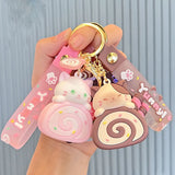 Cat Egg Roll Key Chain Kawaii Kitty Cake Keyring Key Charm Animals - Tophatter Daily Deals