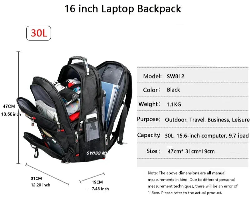 Travel Backpack Breathable Back Pad Black Backpacks - Tophatter Daily Deals