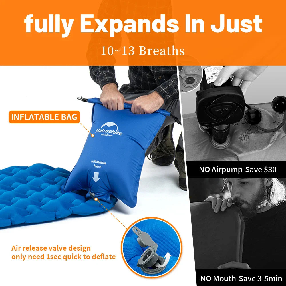 Inflatable Camping Mattress with Air Bag Blue Camping & Hiking - Tophatter Daily Deals