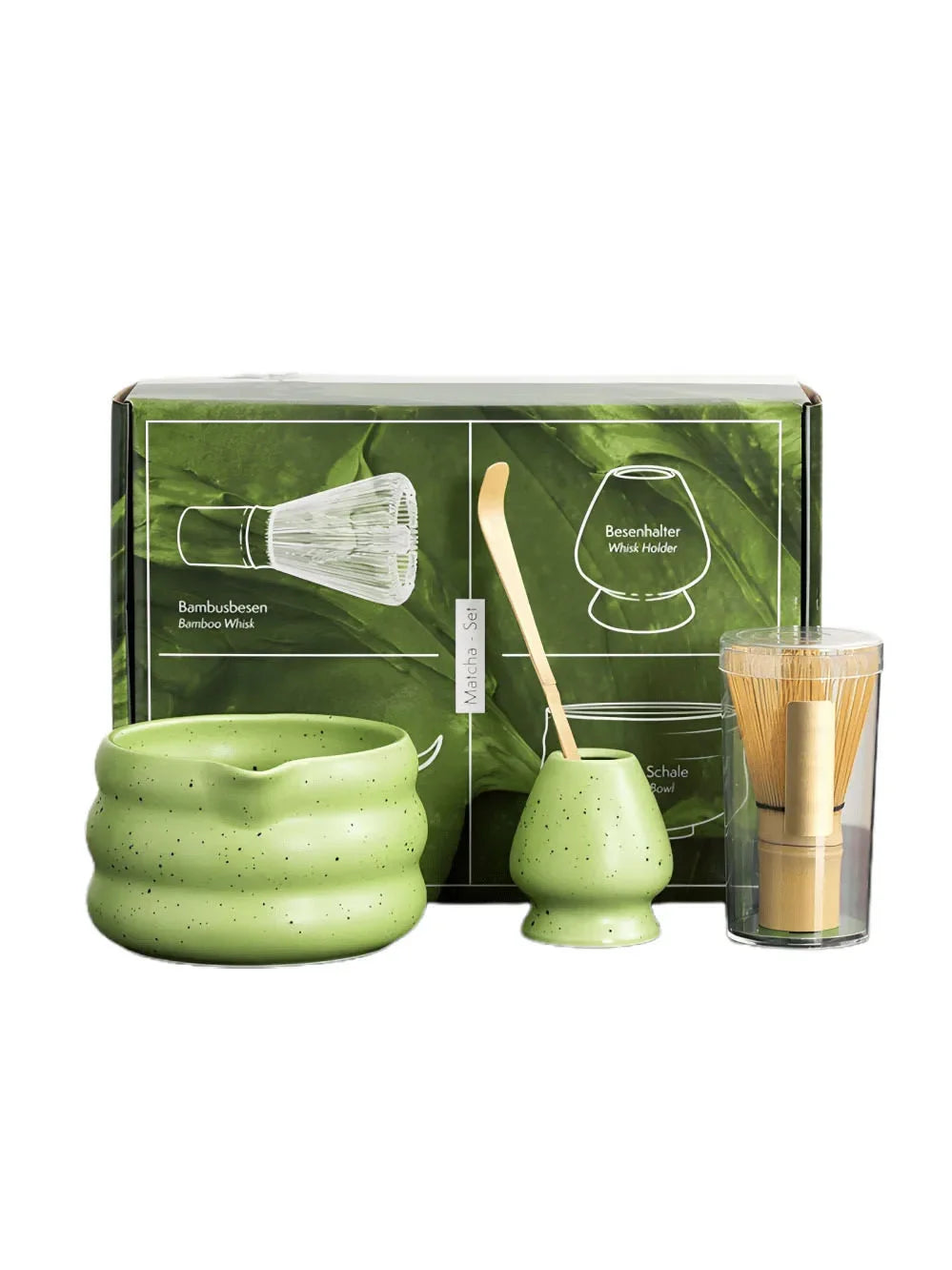 Matcha Set Porcelain Bowl Whisk Spoon Stand Gift Japanese Green 1 - Tophatter Daily Deals