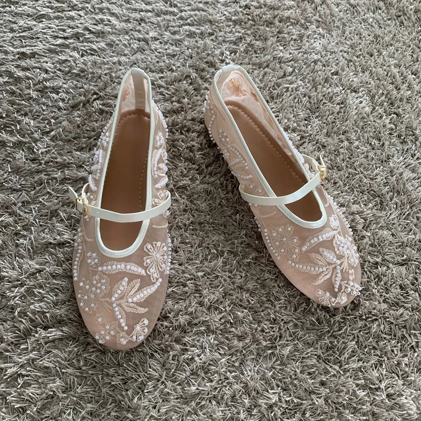 Breathable Women Ballet Flats - Mary Jane Mesh, Embroidered - Tophatter Daily Deals