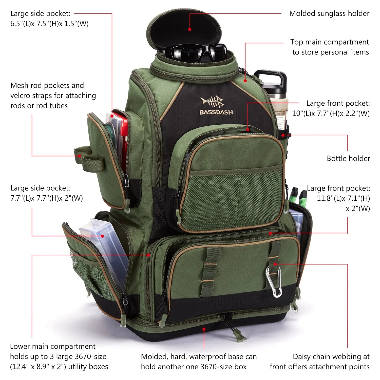 NNEOBATackle Backpack with Rain Cover Rod Holders Army Green Backpacks - Tophatter Daily Deals