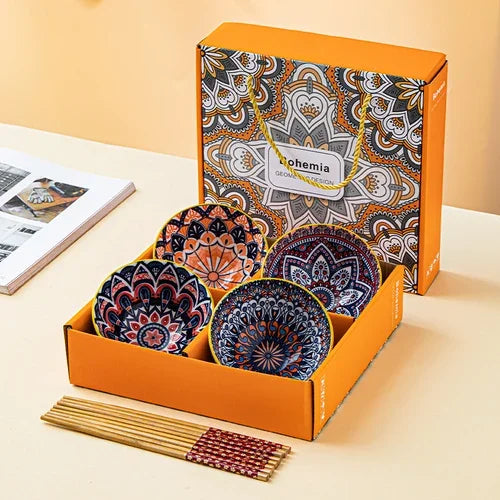 Japanese Hand Painted Ceramic Bowl Set With Chopsticks G-4bowl 4chopsticks - Tophatter Daily Deals