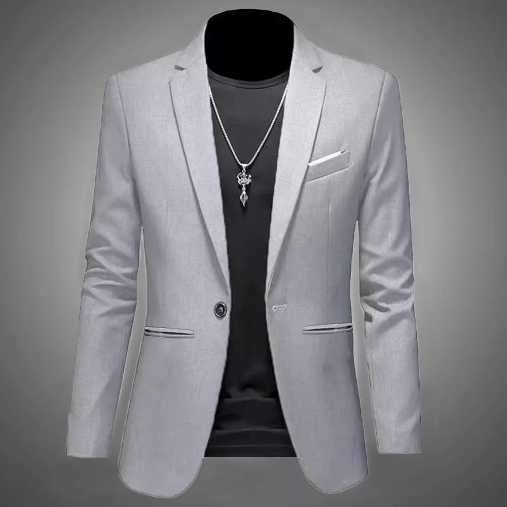 Mens Slim Fit Casual Suit Jacket Single Button (Gray) Apparel & Accessories > Clothing > Outerwear > Coats & Jackets > Sport Jackets - Tophatter Daily Deals