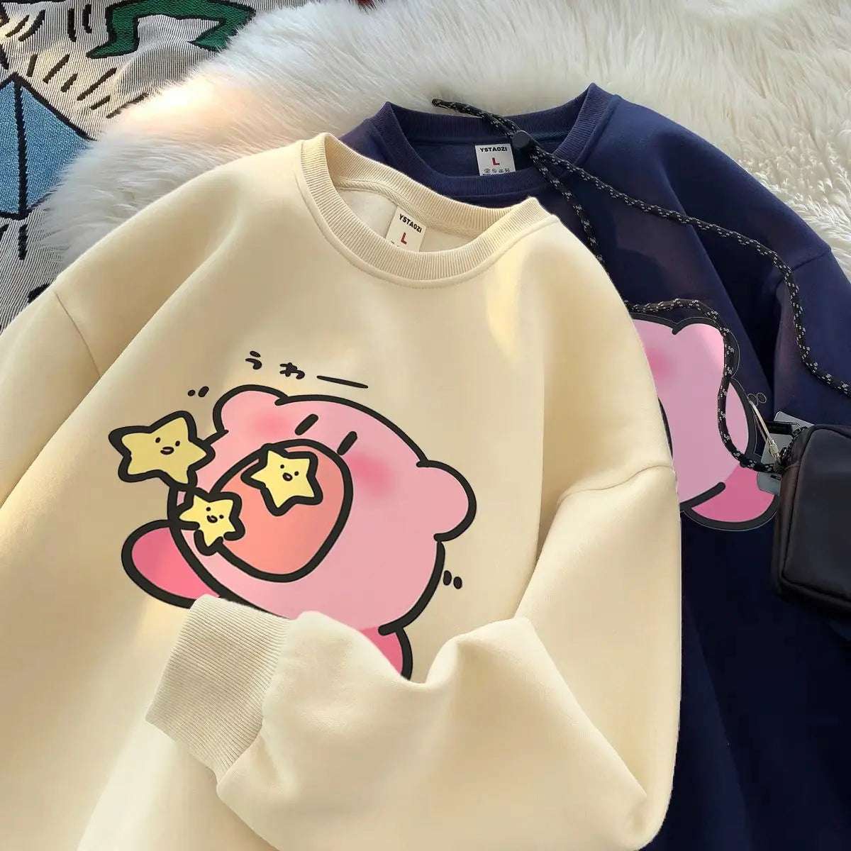 Kirby Super Star Pure Cotton Sweater Plush Thickened Oversize Loose Round Neck Anime - Tophatter Daily Deals