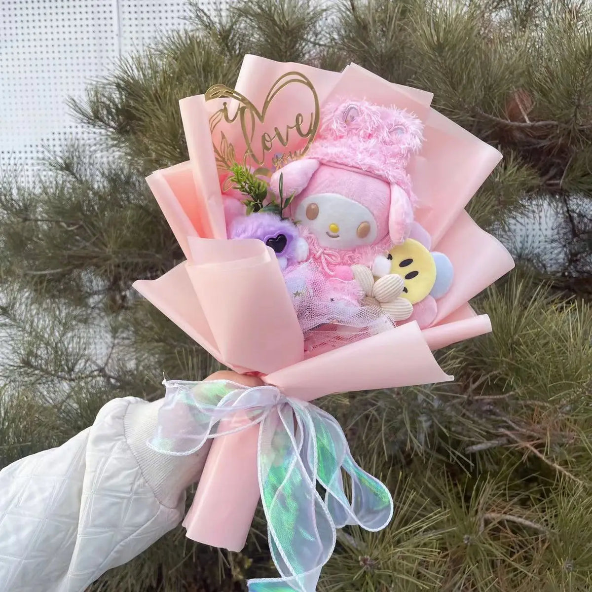 Sanrio Kawaii My Melody Plush Flowers Bouquet Peachy Pink Flowers - Tophatter Daily Deals