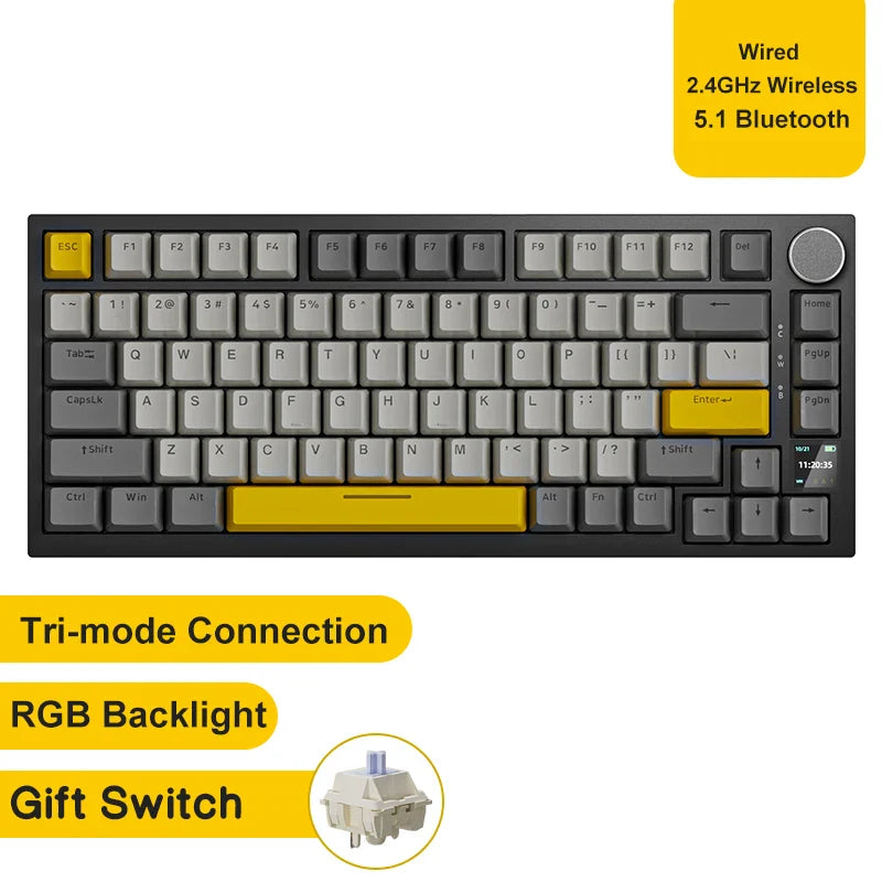 Mechanical Bluetooth Gaming Keyboard 75 Percent Hot Swap AK820PRO Grey2 - Tophatter Daily Deals