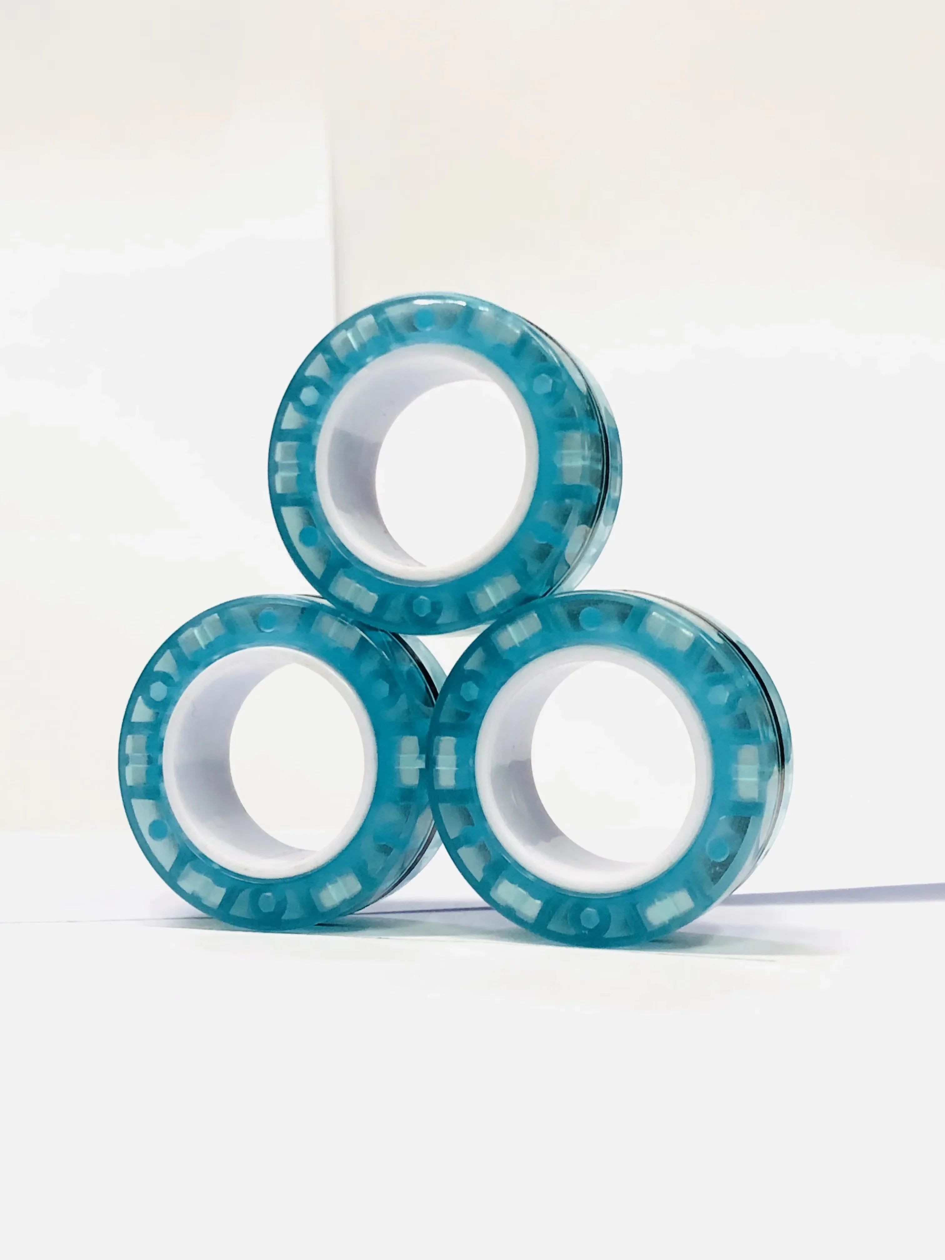 Magnetic Fidget Rings Set 3Pcs Stress Relief Spinner Fluorescent Blue - Tophatter Daily Deals