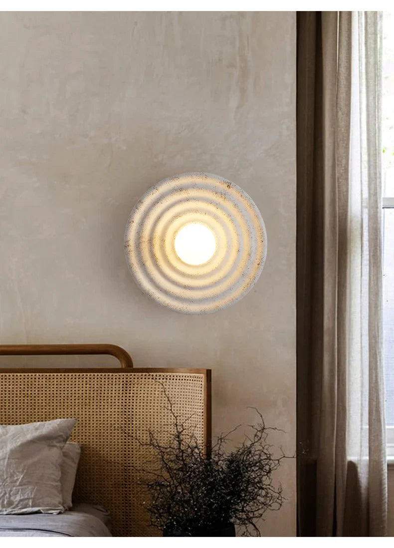 Japandi Wabi Sabi Round Wall Sconce Japanese Minimal LED Light - Tophatter Daily Deals