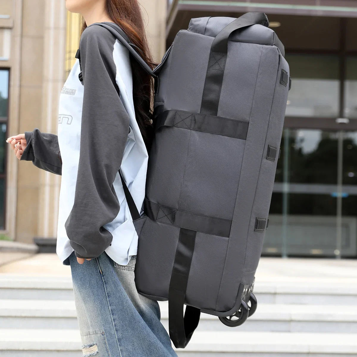 Roller Travel Duffel Bag with Fixed Casters Grey Duffel Bags - Tophatter Daily Deals