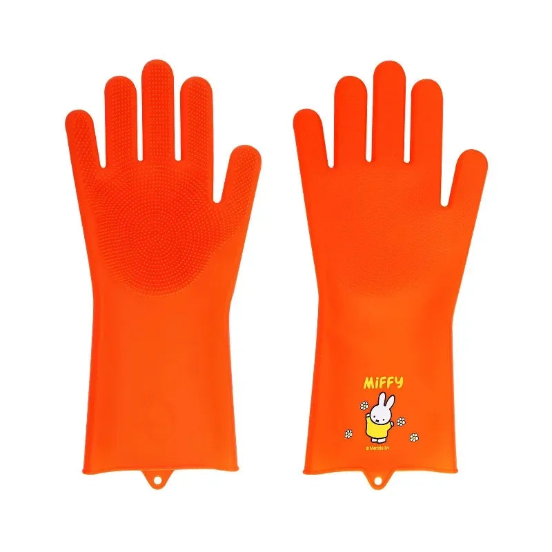 Miffy Silicone Kitchen Washing Up Gloves Orange Animals - Tophatter Daily Deals