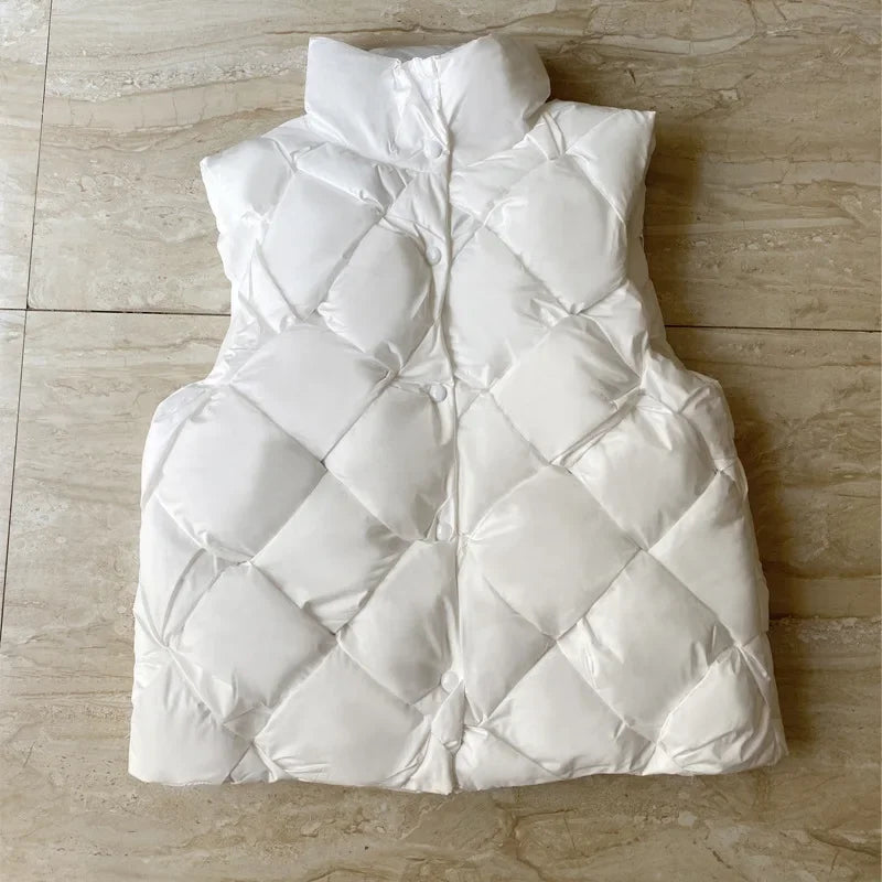 Insulating Women Puffer Vest - Boxy Quilt Polyfill Winter Creamy White - Tophatter Daily Deals