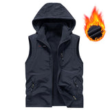 Warm Versatile Men Hooded Vest - Fleece Lined, Nylon, Outdoor Dark Blue - Tophatter Daily Deals