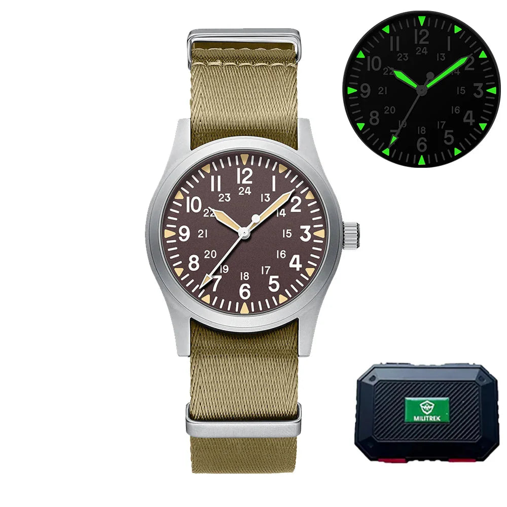 Military Quartz Field Watch 37mm Sapphire Fall 2025 Brown1 - Tophatter Daily Deals
