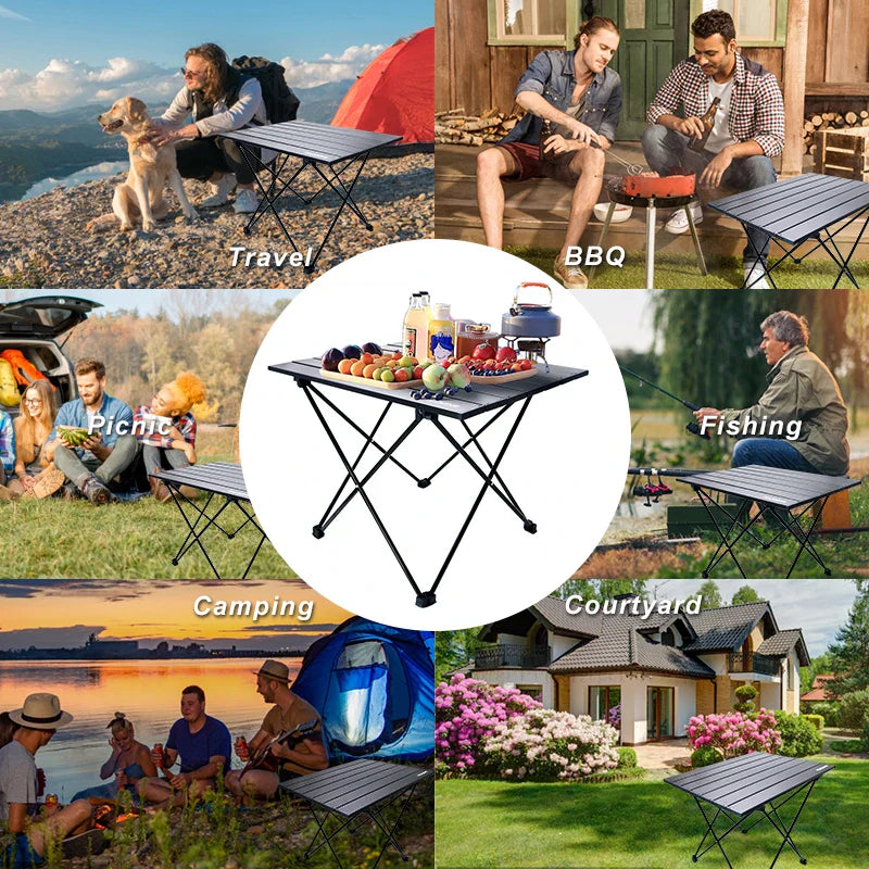 Portable Folding Camping Table Aluminum Black Camp Furniture - Tophatter Daily Deals