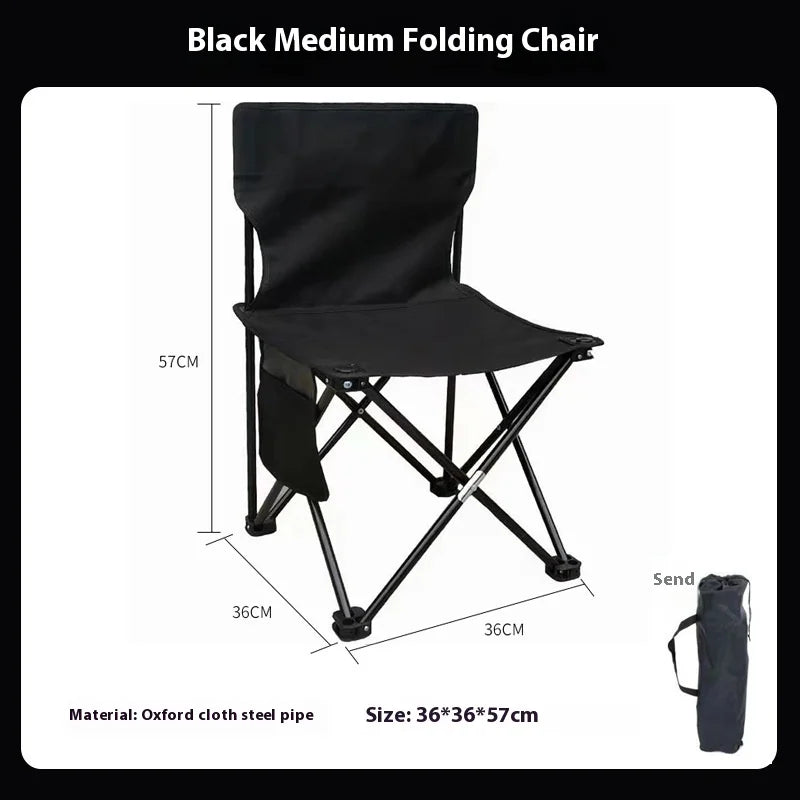 Foldable Camping Chair with Side Pocket Black Camp Furniture - Tophatter Daily Deals
