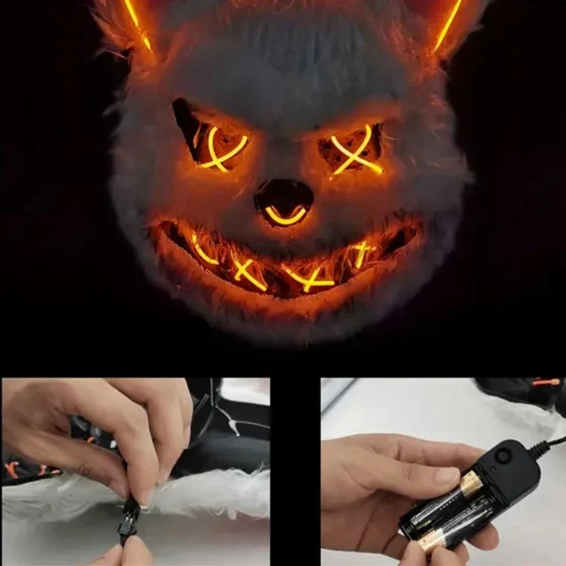 Halloween LED Mask Faux Fur Bunny Bear Cosplay Spooky - Tophatter Daily Deals