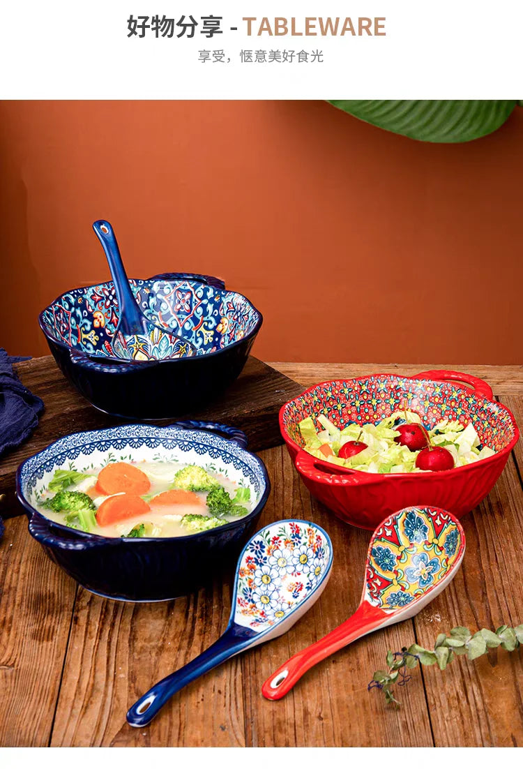 Ceramic Soup Bowl Bohemian Handle Embossed Microwave - Tophatter Daily Deals
