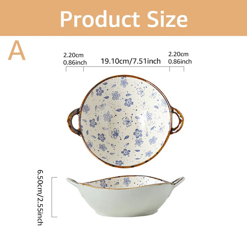 Ceramic 7.5 Inch Noodle Bowl With Handles Floral Porcelain Style A 7.5 inch - Tophatter Daily Deals