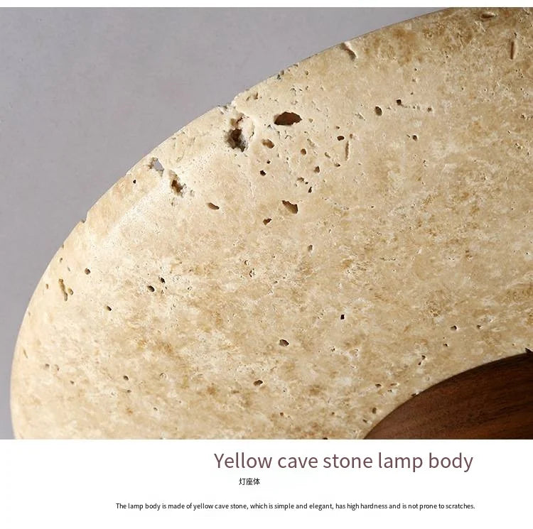 Japandi Travertine Ceiling Light Wood Cap Round Mid Century Lamp - Tophatter Daily Deals