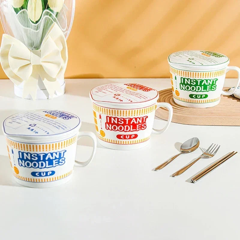 Instant Noodle Bowl Ceramic With Handle And Lid Large - Tophatter Daily Deals