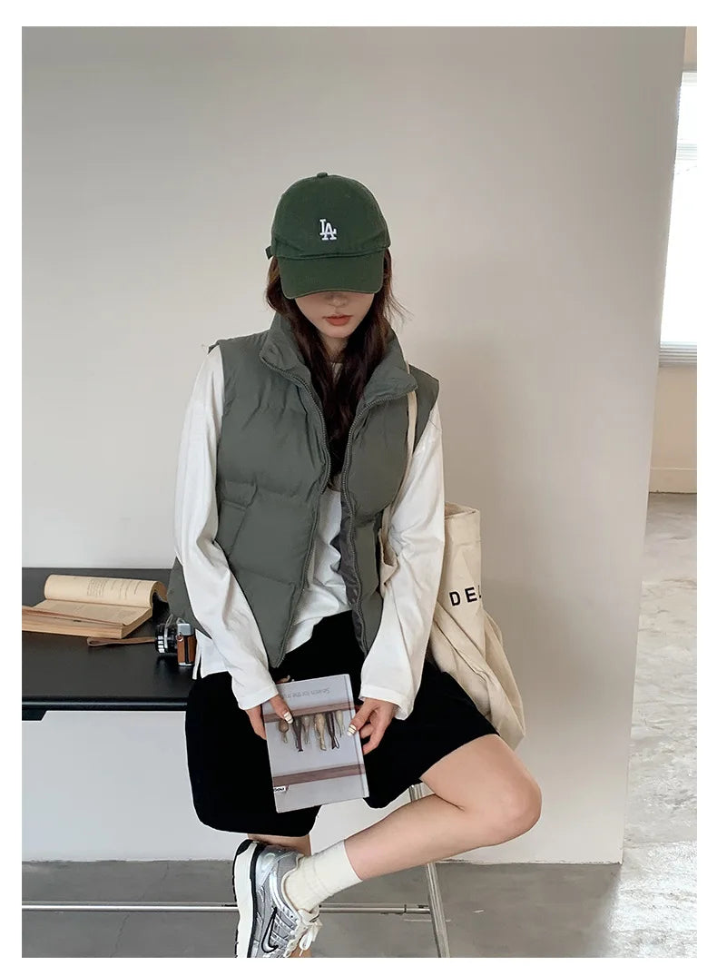 Lightweight Women's Down Vest - Cropped Boxy, Duck Fill - Tophatter Daily Deals