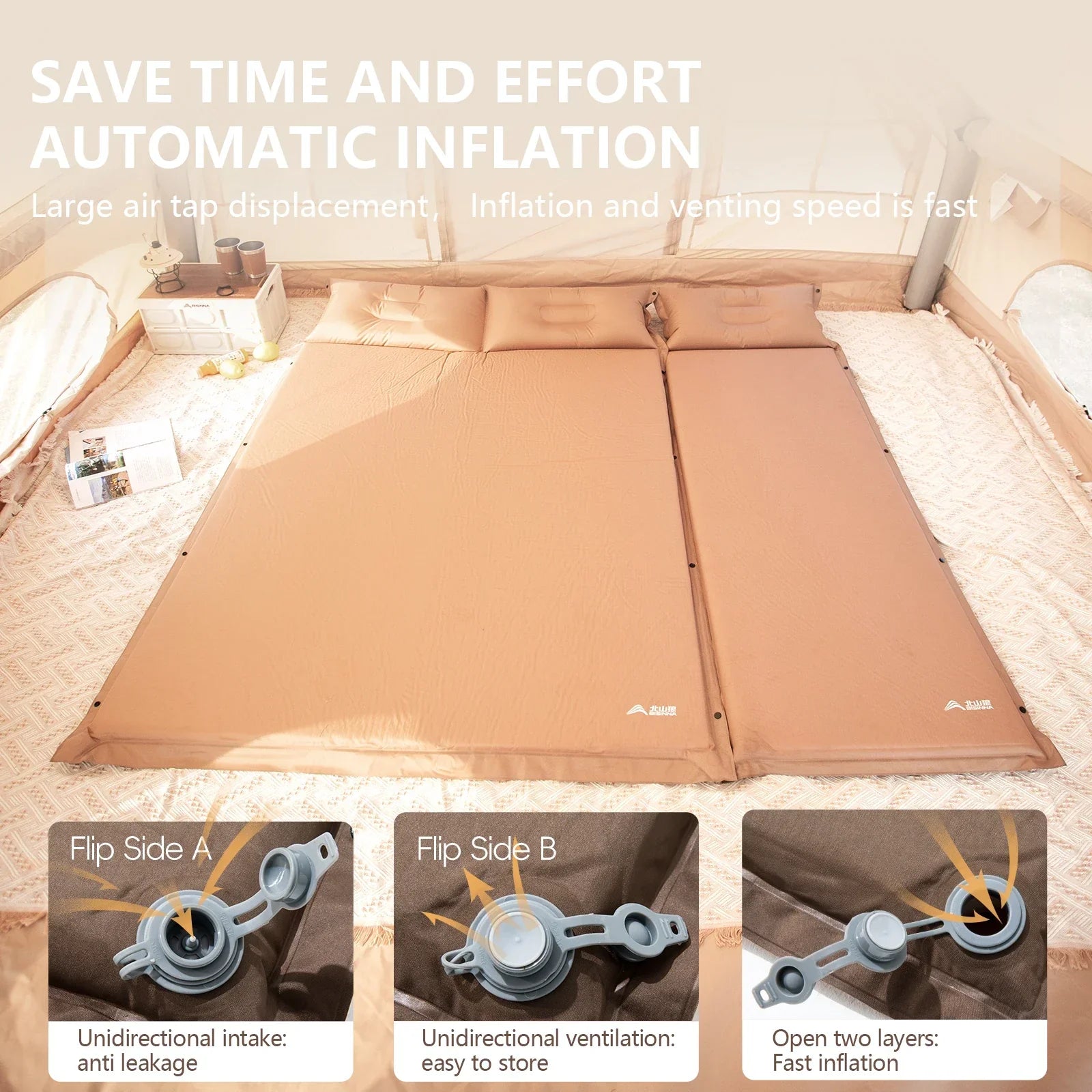 Self-Inflating Camping Sleeping Pad Air Mat Khaki Camping & Hiking - Tophatter Daily Deals