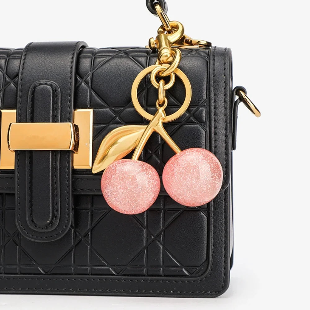 Red Cherry Keychain Bag Charm With Gold Leaf Lobster Clasp - Tophatter Daily Deals