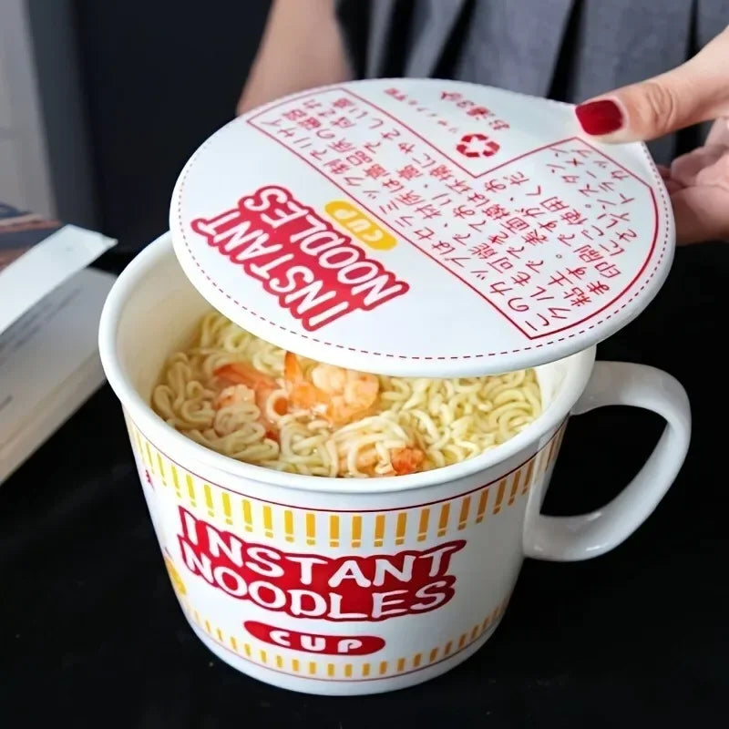 Instant Noodle Bowl With Lid Ceramic Mug Dorm And Kitchen Red 1000ml - Tophatter Daily Deals