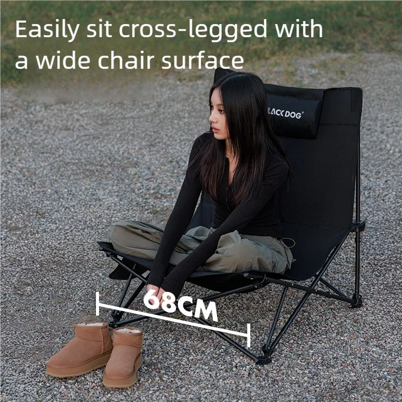Camping Folding Recliner Chair with Cotton Pillow Black Camp Furniture - Tophatter Daily Deals