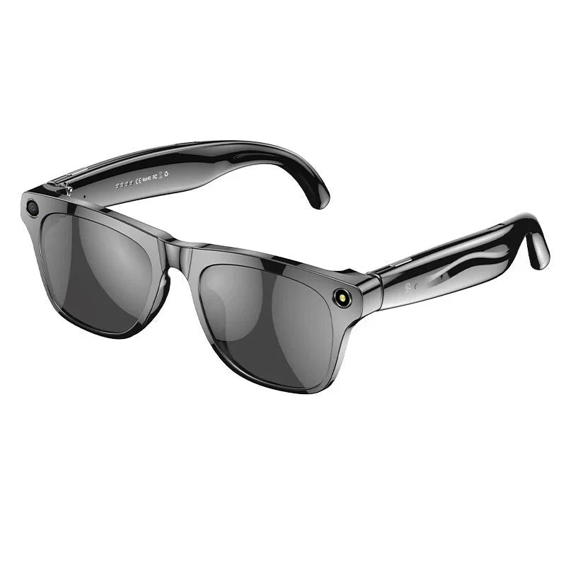 Smart AI Camera Glasses Bluetooth Call Voice Assistant Black - Tophatter Daily Deals