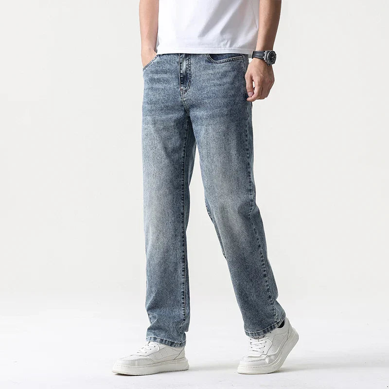Oversized Men’s Wide Leg Jeans - Straight Lyocell, Casual - Tophatter Daily Deals