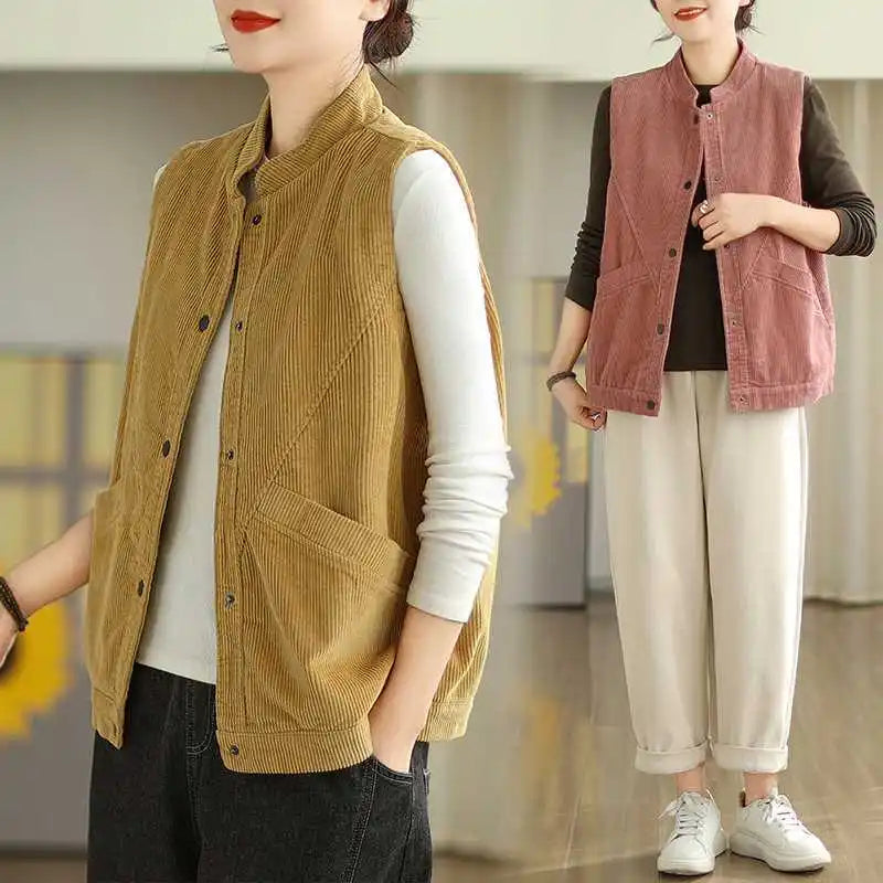 Soft Women's Corduroy Vest - Relaxed Sleeveless, Velvet - Tophatter Daily Deals