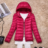 Lightweight Women’s Down Jacket - Hooded, Packable Travel Red - Tophatter Daily Deals