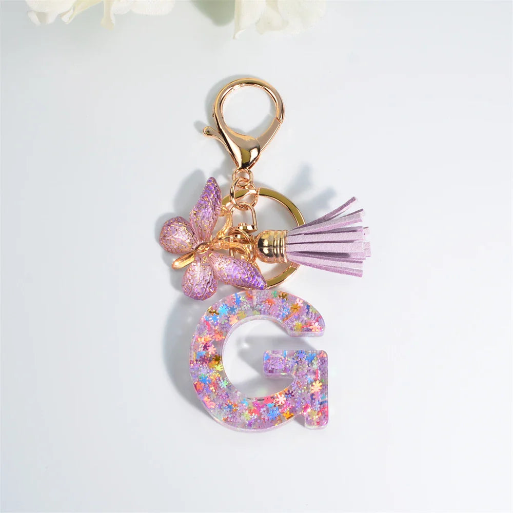 Sequin Letter Keychain With Butterfly Tassel Charm G 55mm - Tophatter Daily Deals