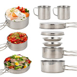 8-Piece Camping Cookware Mess Kit Silver Camp Cooking - Tophatter Daily Deals