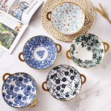 7.5 Inch Japanese Ceramic Noodle Bowl With Handles Blue - Tophatter Daily Deals