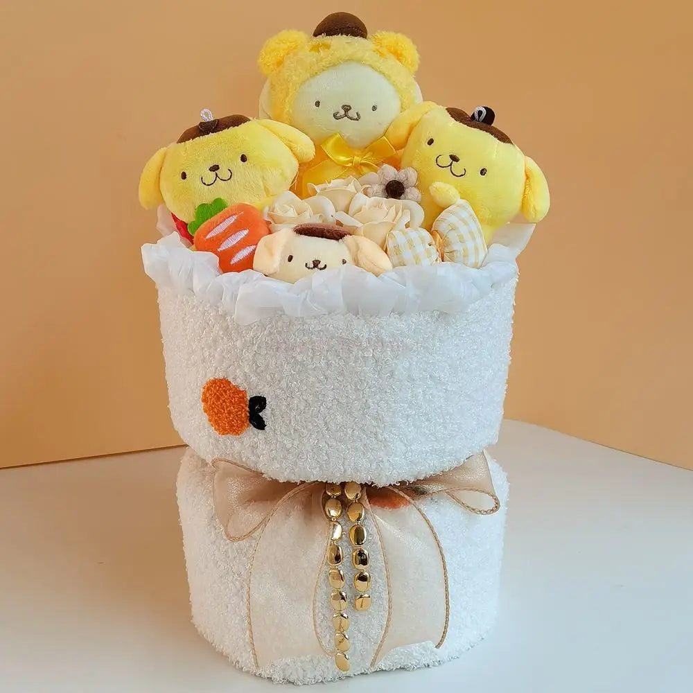 Sanrio Kawaii Plush Bouquet Cute Soft Stuffed Toys PomPomPurin PomPomPurin Cream Flowers - Tophatter Daily Deals