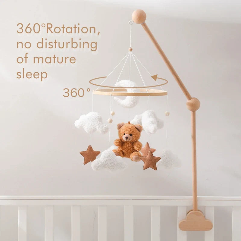 Wooden Crib Mobile Felt Bear Musical Newborn Sensory Toys - Tophatter Daily Deals