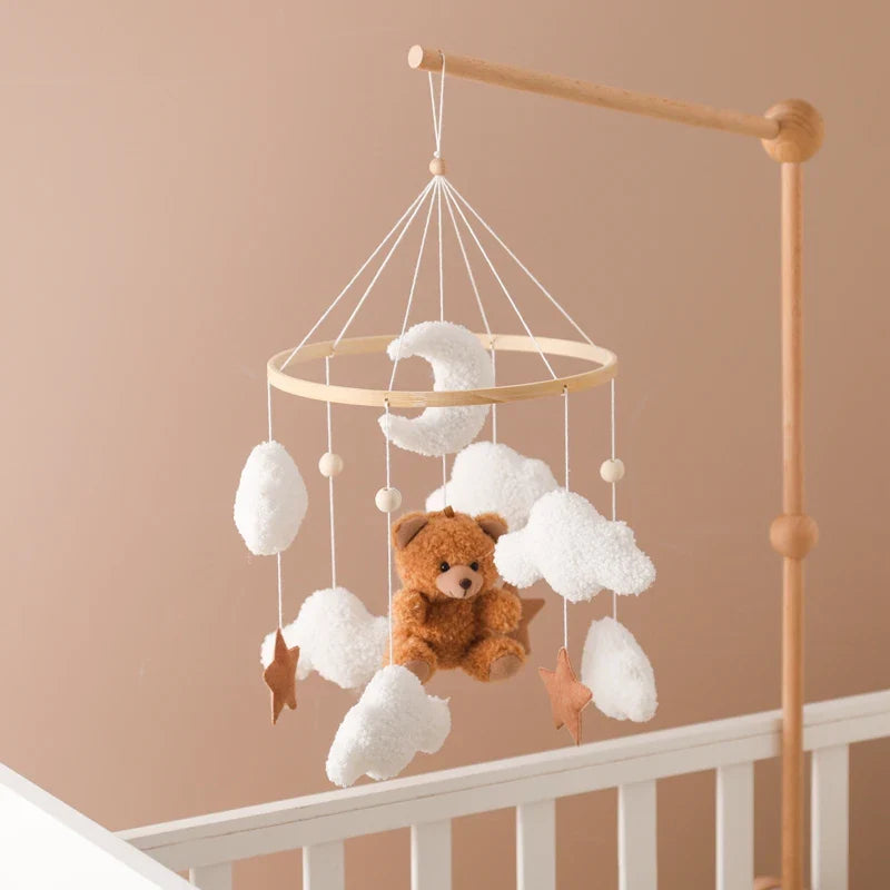 Wooden Crib Mobile Felt Bear Musical Newborn Sensory Toys - Tophatter Daily Deals