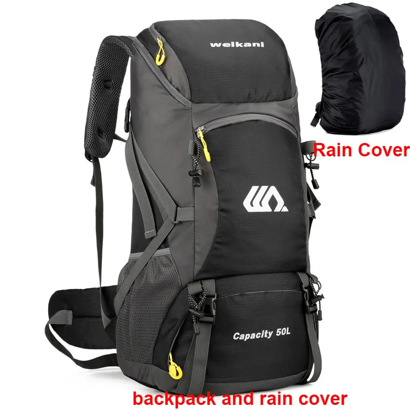 50L Waterproof Travel Backpack Rucksack Black Backpacks - Tophatter Daily Deals