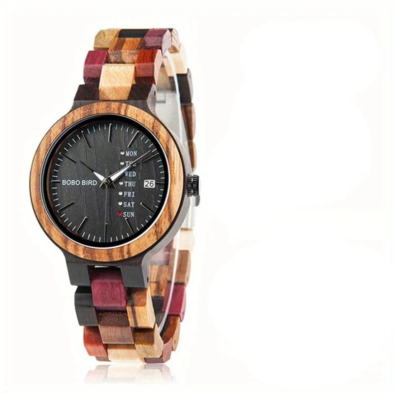 Wooden Couple Watches Handmade Quartz Date Unisex Display Women - Tophatter Daily Deals