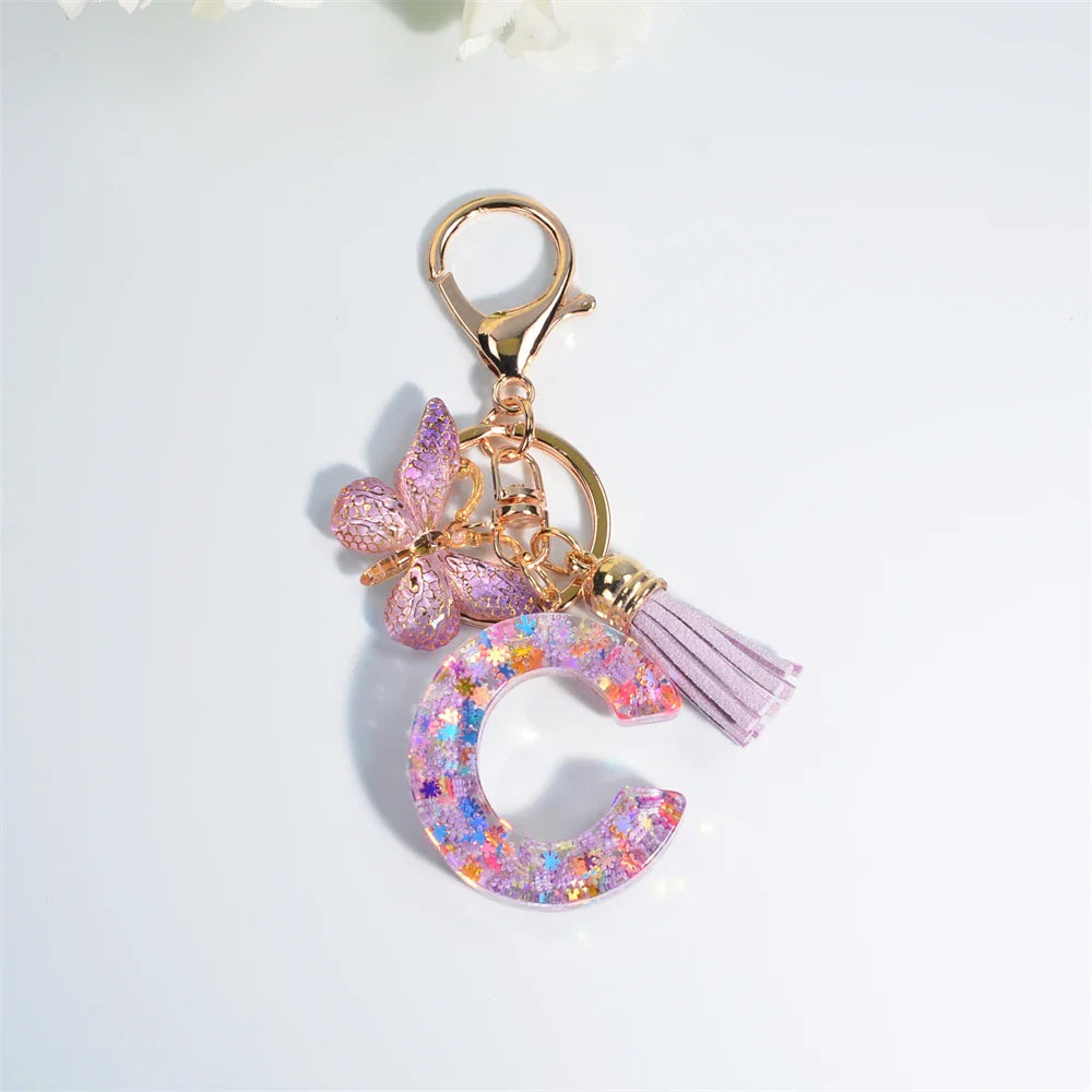 Sequin Letter Keychain With Butterfly Tassel Charm C 55mm - Tophatter Daily Deals