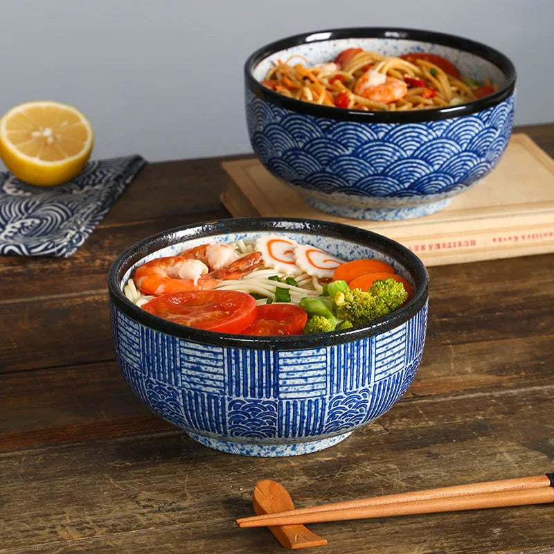 Qinghai Wave Noodle Bowl Hand Painted Vintage Ceramic Bowl - Tophatter Daily Deals