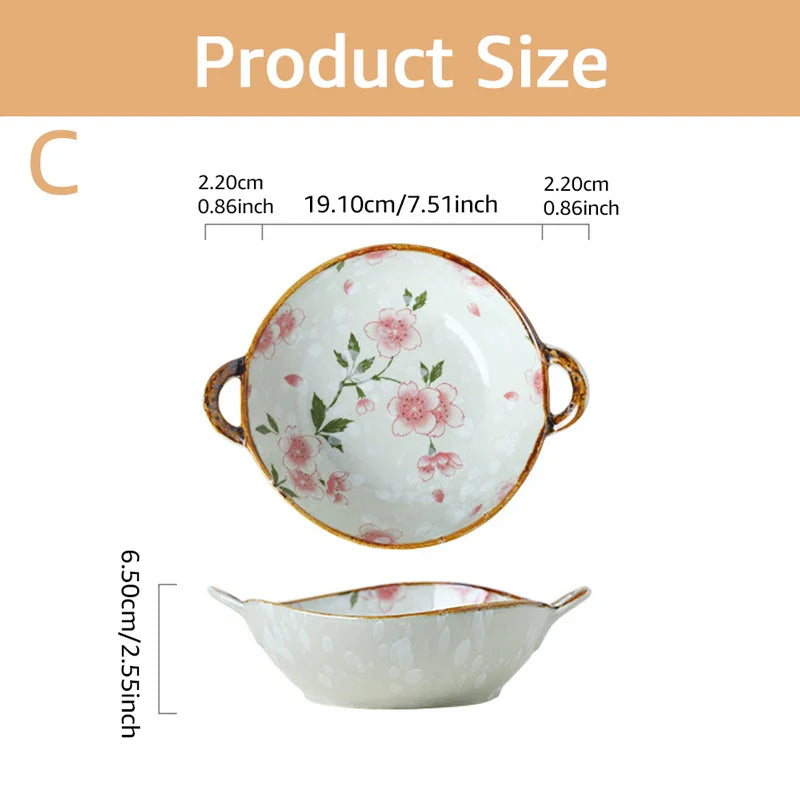 Ceramic 7.5 Inch Noodle Bowl With Handles Floral Porcelain Style C 7.5 inch - Tophatter Daily Deals