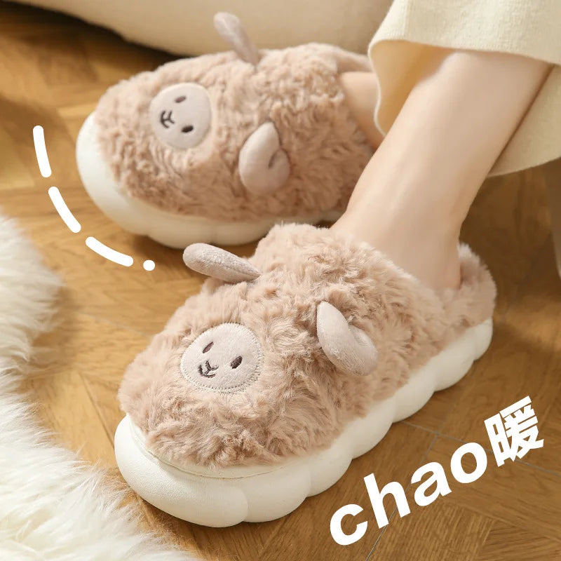 Plush Alpaca Sheep Lamb Warm Fluffy Faux Fur Slippers Animals - Tophatter Daily Deals