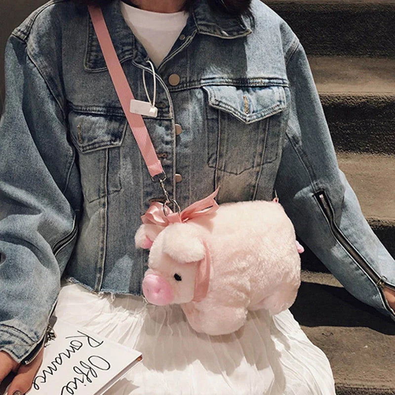 Pink Pig Plush Crossbody Bag Animals - Tophatter Daily Deals