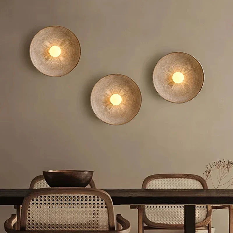 Japandi Japanese Resin Wall Lamp Retro Ribbed Shade Bedside - Tophatter Daily Deals